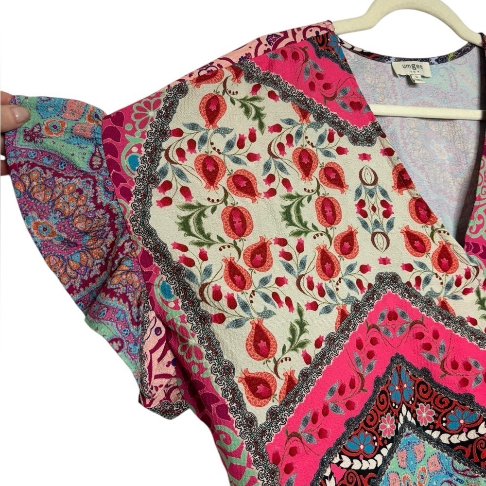 Umgee Boho Multiprint Patchwork Short Sleeve Top … - image 3